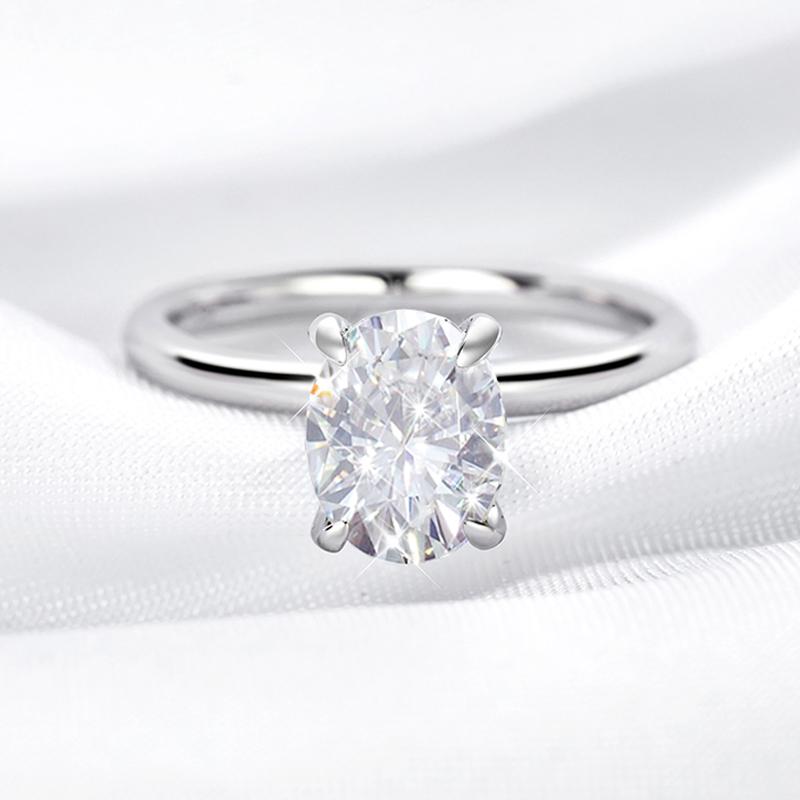 Smyoue 18k Plated 2/3ct Moissanite Diamond Ring for Women Oval Fancy Cut Bridal Sets Solitaire Wedding Promise Band 925 Silver