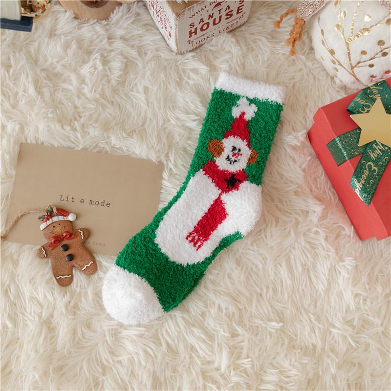 Cozy Coral Fleece Christmas Socks: Velvet Santa Half-Sided, Warm Floor Stockings for Autumn & Winter
