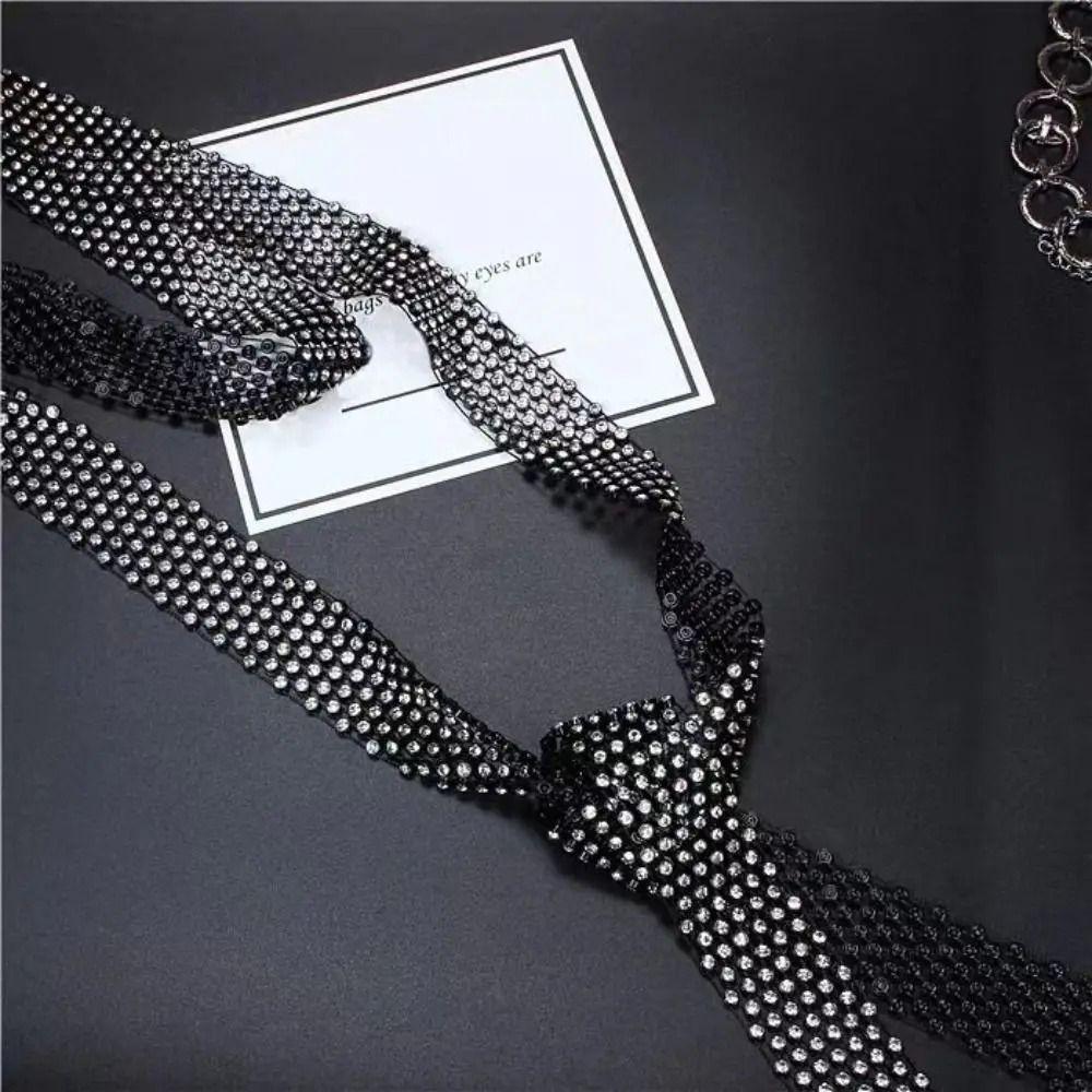 Dazzling Long Necklace Korean Decoration Shirt Tie Fashion Rhinestone Necktie  Party