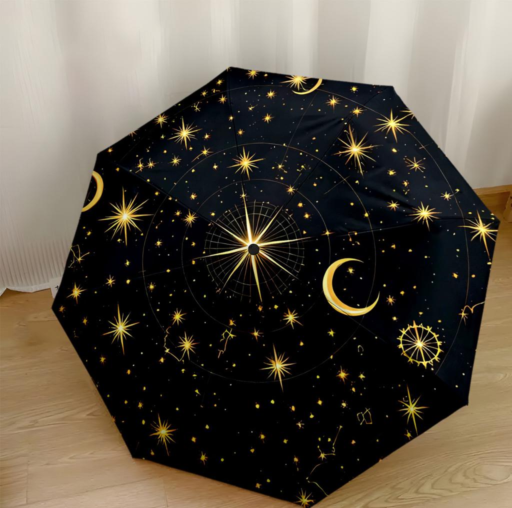 Cosmic Starry Sky Automatic Umbrella Sturdy 8-Rib Shaft Sturdy Construction Perfect for Outdoor Adventures Compact Folding Umbrella
