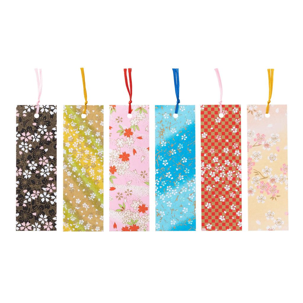 Kawasumi Washi Yuzen Washi Lesezeichen Kirschblüten-Design Schablonengefärbt (6 Blätter) -
