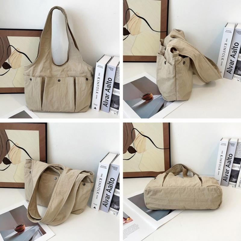 Pleated Multi-Pocket Design Nyl Shoulder Bags for Women Large Capacity Ladies Underarm Tote Lightweight Simple Female Handbags