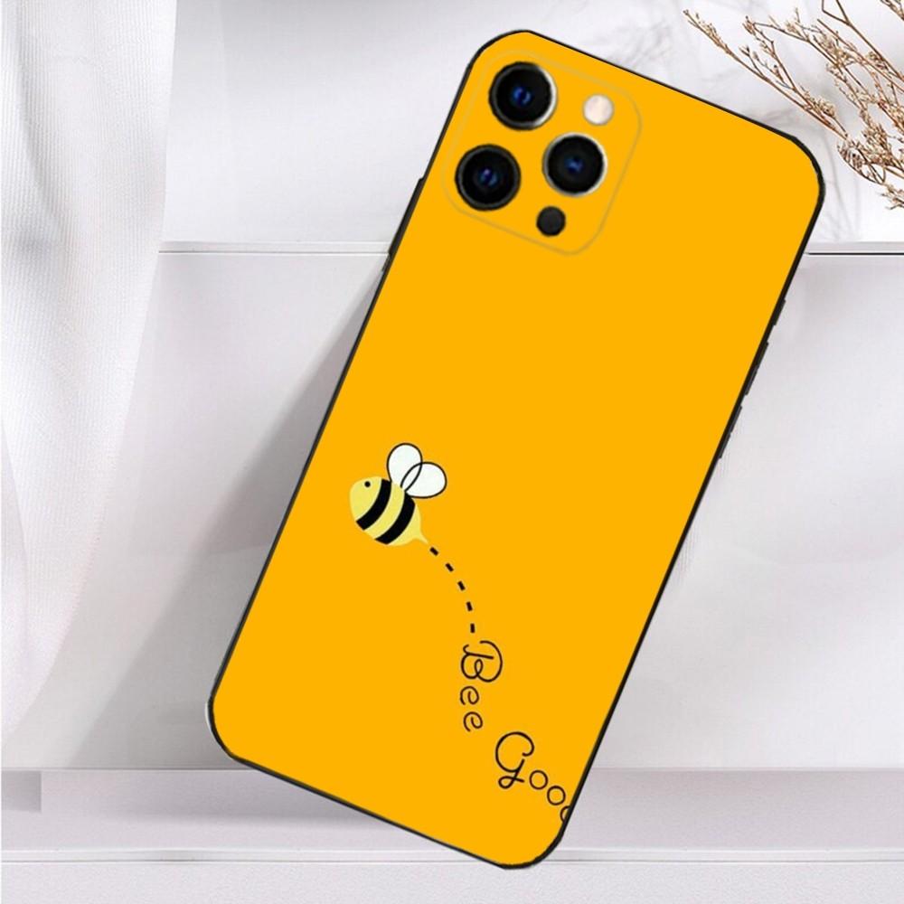 Cartoon Little Yellow Bees Phone Case For iPhone 16,15,14,13,12,11 Plus,Pro Max,XS,X,XR,SE,Mini,8,7 Soft Silicone Black Cover