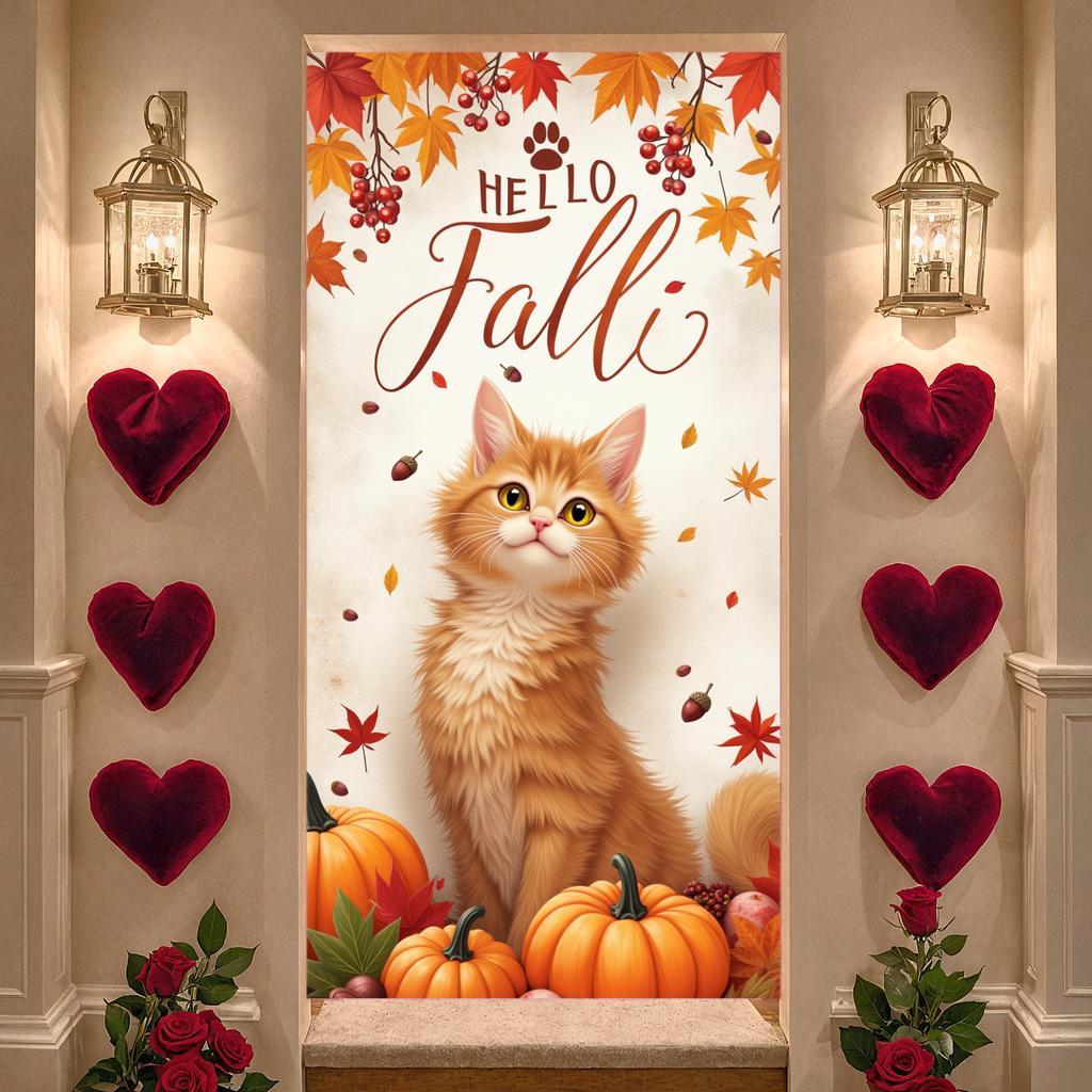 Fall Scene Lightweight Fabric Hello Fall Banner Pumpkin Decoration Vibrant Colors  Theme Banner For Holiday Decoration Fall