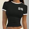 T-shirt crop top à col rond pour femmes européennes et américaines avec impression numérique