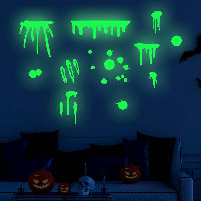 Imitation Blood Hand Foot Luminous Print Stickers Waterproof Horror Zombie Halloween Car Wall Door PVC Party Haunted House Decor