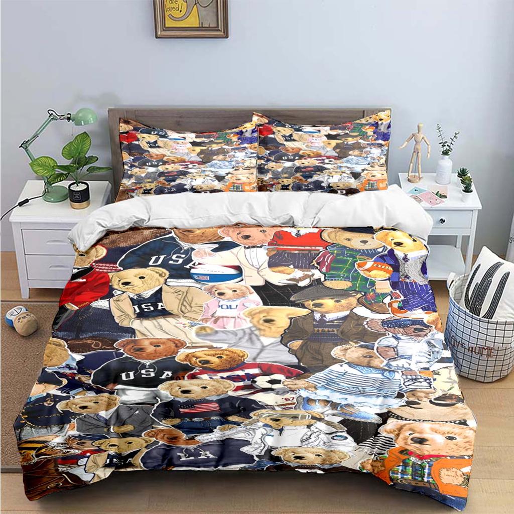 Hot Sale Fashion Bear Bedding Set Single Twin Full King Size Cute Animals Bed Linen Adults Teens Bedroom Luxury Gift