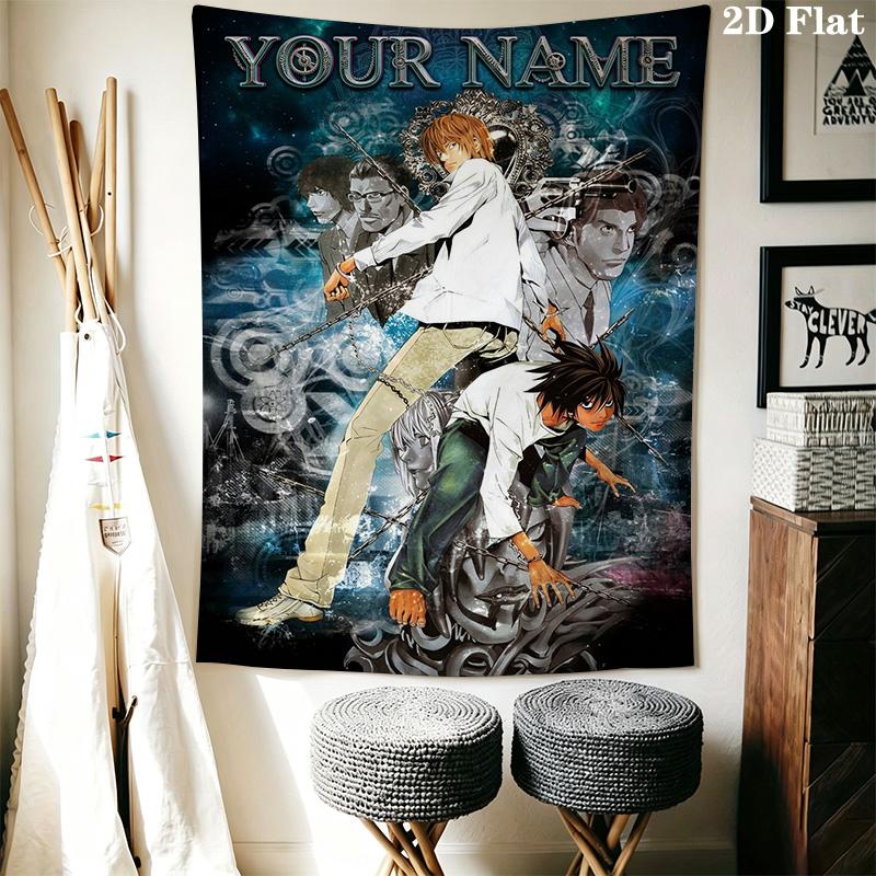 Name Custom Death Note Anime Wall Tapestry Aesthetic Wall Hanging Printed Fabric Blanket Decorative Tapestries for Bedroom Living Room Home Decor