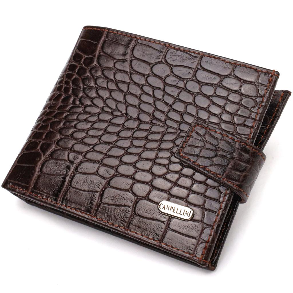 Capacious Men's Wallet Made of Genuine Textured Leather with Crocodile Embossing CANPELLINI 21788 Brown