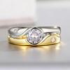 Huitan Women Two Tone Ring Inlaid Bright Round Cubic Zirconia Vintage Accessories Party Daily Simple Style Lady Trendy Jewelry