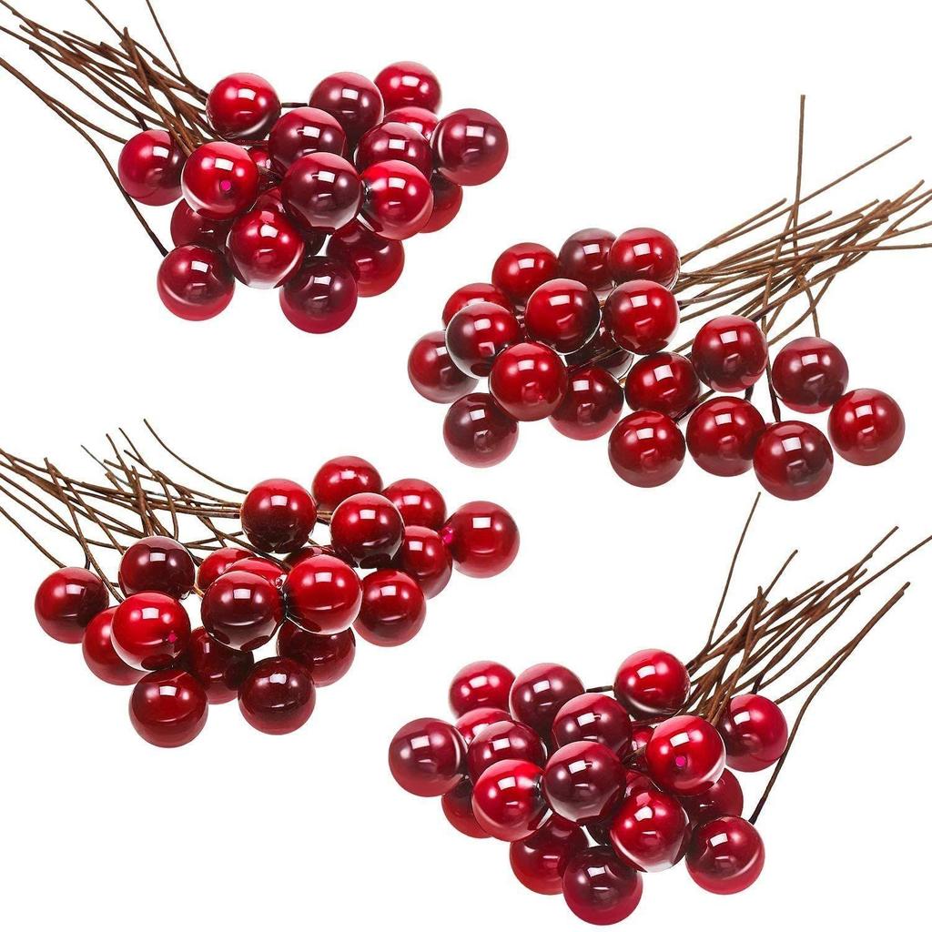 Artificial Holly Berries, 10 Mm Fake Berries Decor On Wire for Christmas Tree Decorations Flower Wreath DIY Craft Use (Pack of 200, Red)