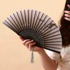 Fan for Men with a Domineering Style, Traditional Chinese Style Folding Fan with Jade-Like Black Bamboo Wood, Portable for Summer, Suitable for Dance
