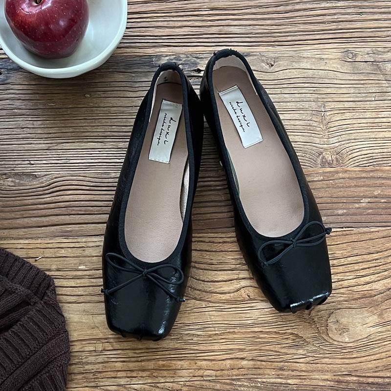 Modische Damen-Ballerinas mit Schmetterlingsknoten, eckiger Zehenpartie, flach, zum Hineinschlüpfen