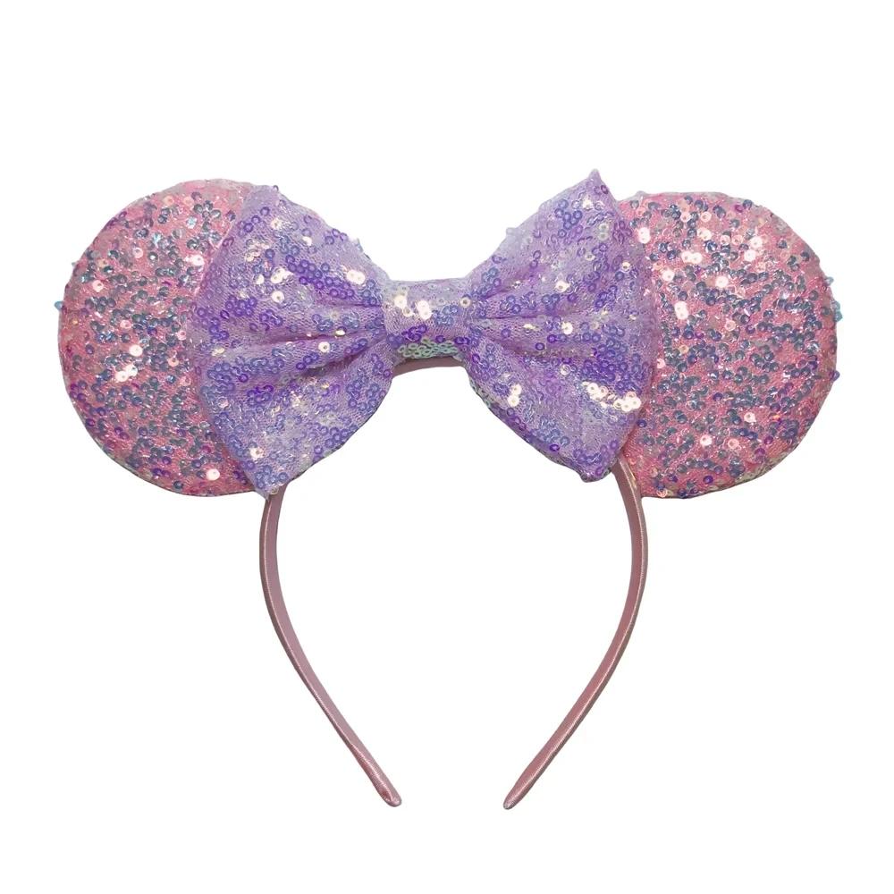 Mouse Ears Headband For Girls Adults 5'' Sparkly Sequin Bow Hairband Festival Party Travel DIY Hair Accessories