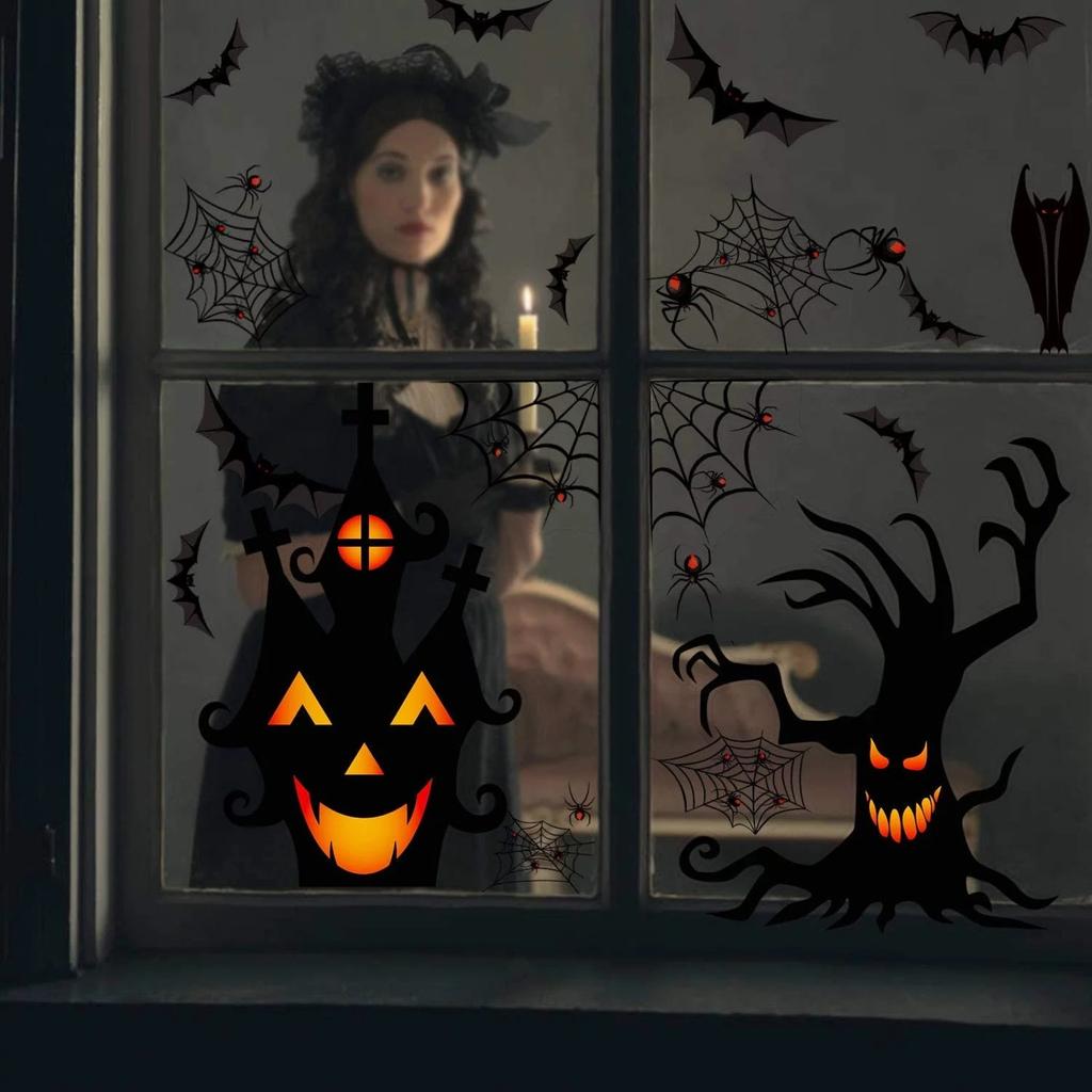 1 zestaw 4 szt. naklejek na Halloween Horror Atmosphere Naklejki dekoracyjne na okna Naklejki ścienne z PVC