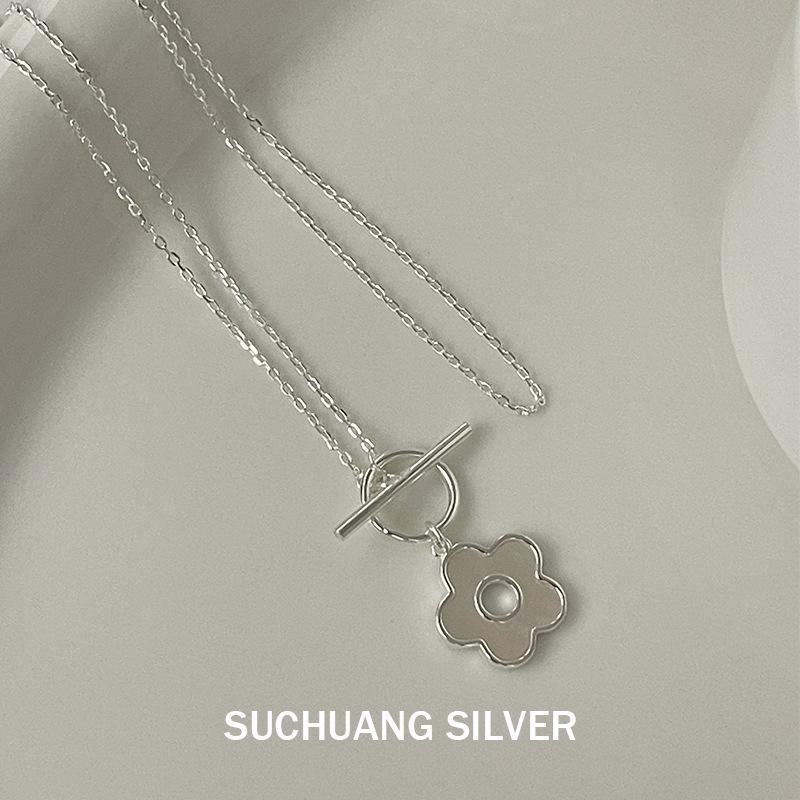 S925 Sterling Silver Plum Blossom Necklace with Mother-of-Pearl Clasp – Sweet Flower Style 925 Silver