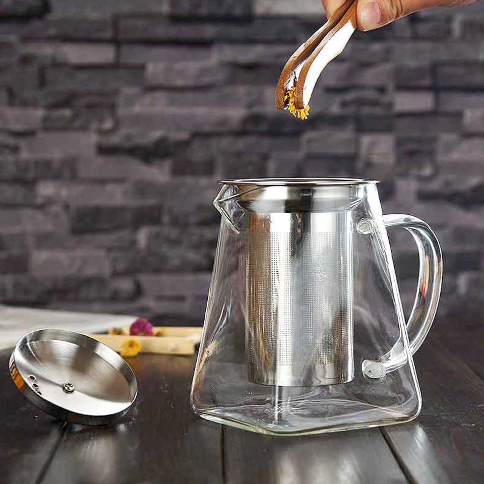 Heat Resistant Glass Teapot with Stainless Steel Tea Infuser Filter Flower Kettle Kung Fu Set  Puer Oolong