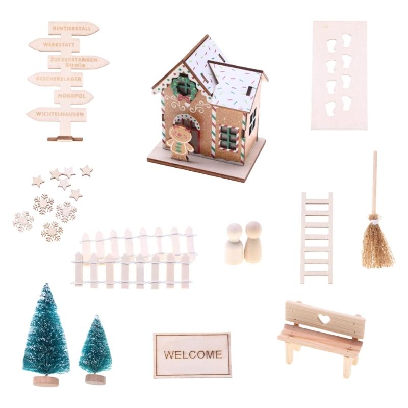 Miniature Wood Doll House Christmas Doll House Assembly Kits with Accessories and Safe LED Lighting for Kids Creative Play