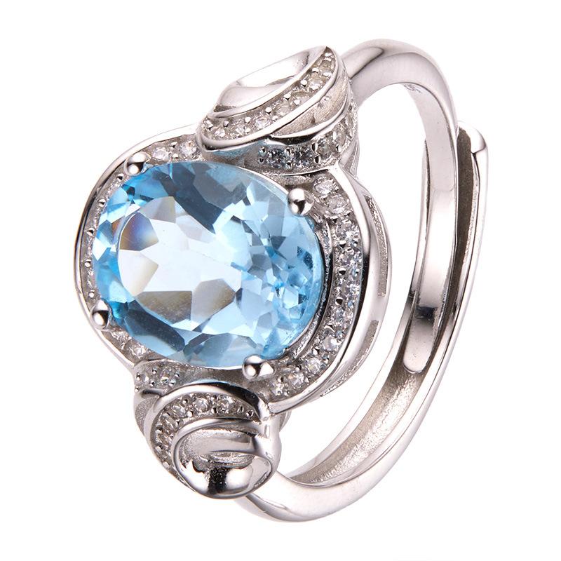 S925 Sterling Silver Natural Topaz Citrine Color Treasure Ring Women'S Earrings Jewelry