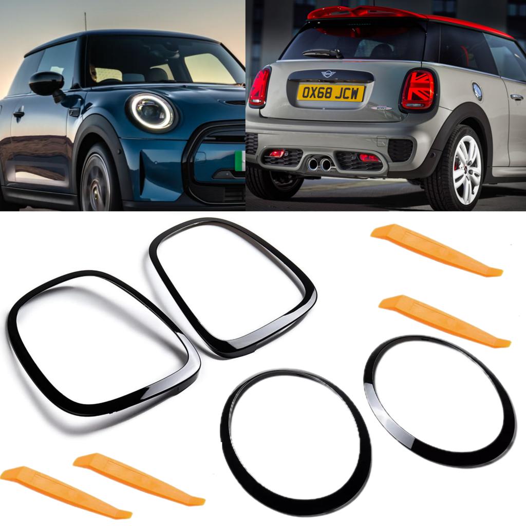 Headlamp Bezel Tail Light Trim Ring Glossy Black for Mini Cooper F55 F56 F57 with Tallation Tool