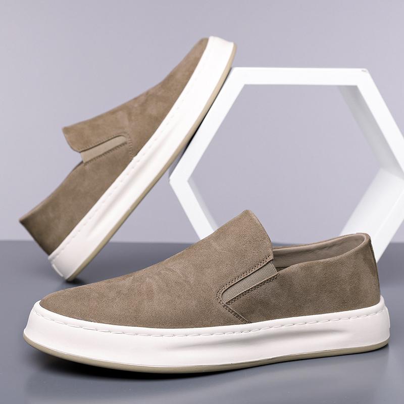 Nowa Moda Khaki Szare Wsuwane Mokasyny Męskie Uniwersalne Skórzane Platformy Buty Codzienne Męskie Luksusowe Projektanta Obuwie do Chodzenia