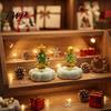 Car Dashboard Ornament Glass Christmas Tree Figurine with Rotating Ceramic Base, Handmade Glazed Unique Holiday Keepsake for Desk Decor And