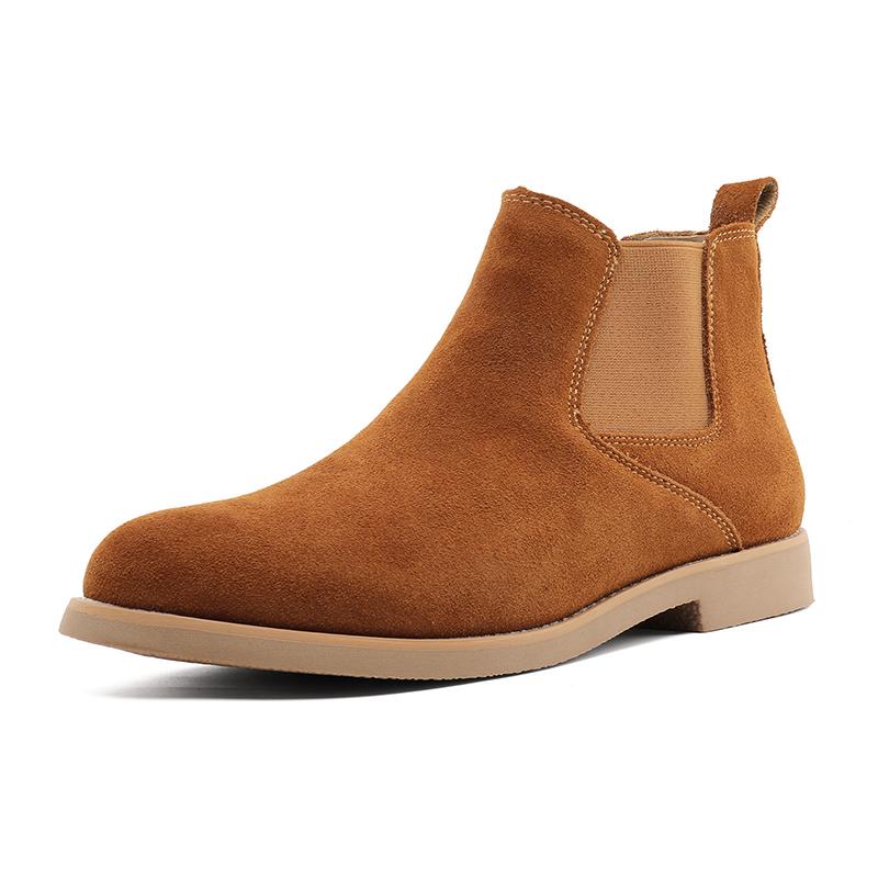 

British Style High Top Shoes Hot-selling Men s Chelsea Boots Classic Leather Elastic Ankle Boots Outdoor Walking Business Shoes 44 коричневий
