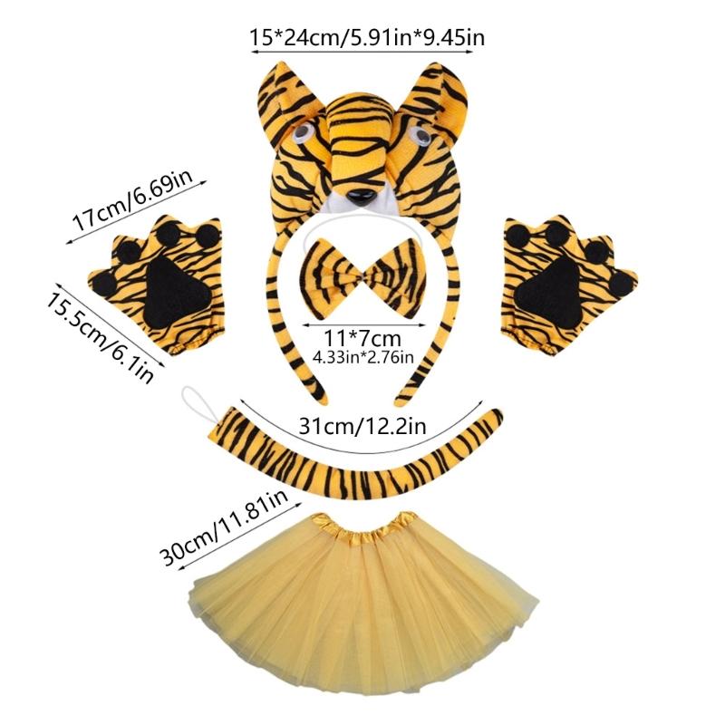 1/3/4/5Pcs Kids Girls Tigre Costume Accessories Set Tigre Ears Headband Bowtie Tigre Tail Tutu Skirt for Animal Party