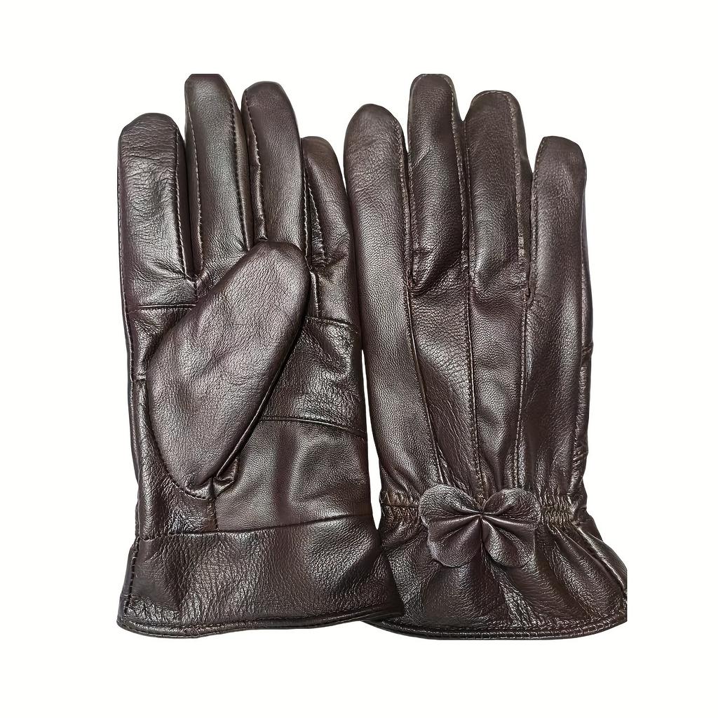 Damen Echtlederhandschuhe mit Schleifendetail - Elegante Rote, Marineblaue & Schwarze Reithandschuhe, Vollfingerwärme zum Autofahren & für Outdoor-Aktivitäten