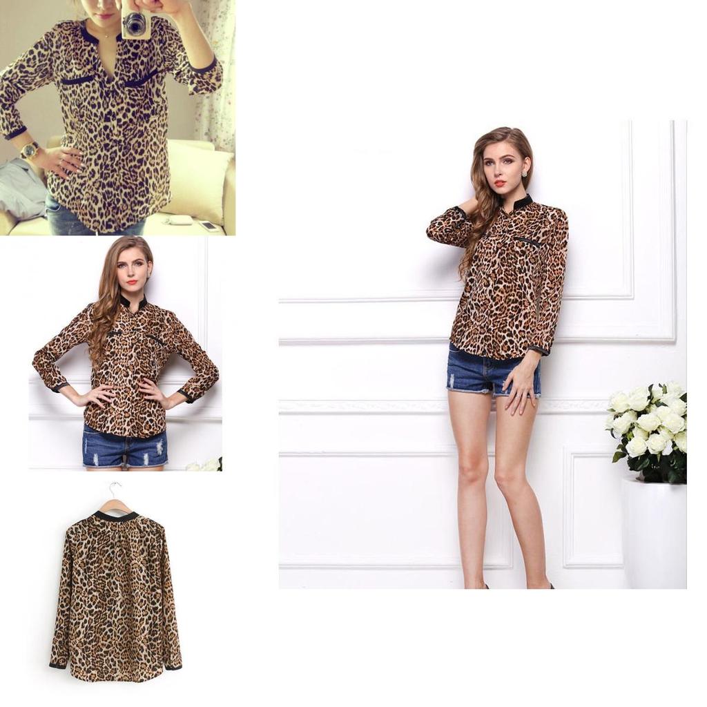 Wonderful New Women Leopard Print Chiffon Long Sleeve Slim Casual Blouse For Elegant Style