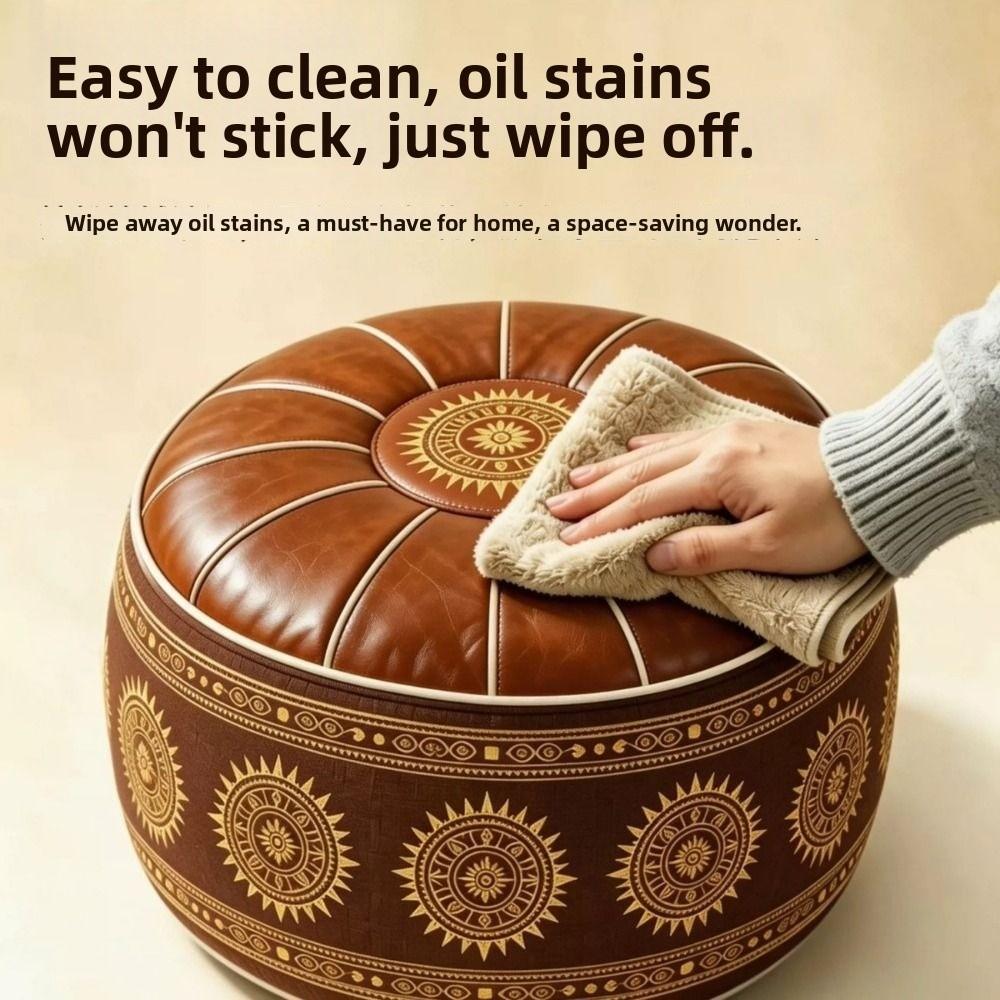 Fillable Round Ottoman Stool Vintage Style Storage Ottoman Pouf Footstool Cover Entryway Seating