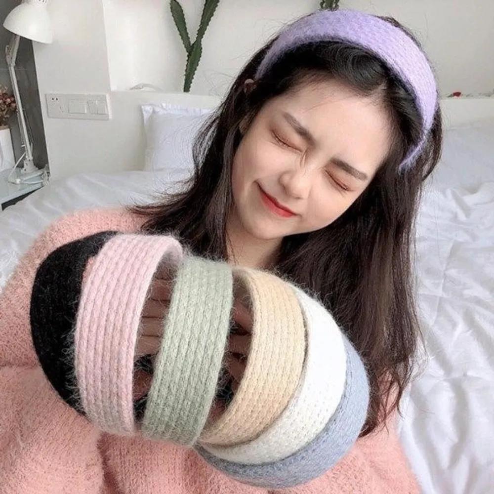 Women s Wide Knit Pastel Boucle Hairband A8156_Blue FREE