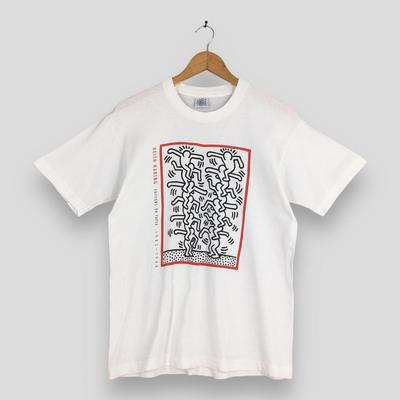 Vintage 90er Keith Haring Editionen auf Papier 1982-1990 Kunstwerk T-Shirt Medium Keith Haring Lithografie Tanz Streetwear Graffiti Pop Shop T-Shirts M