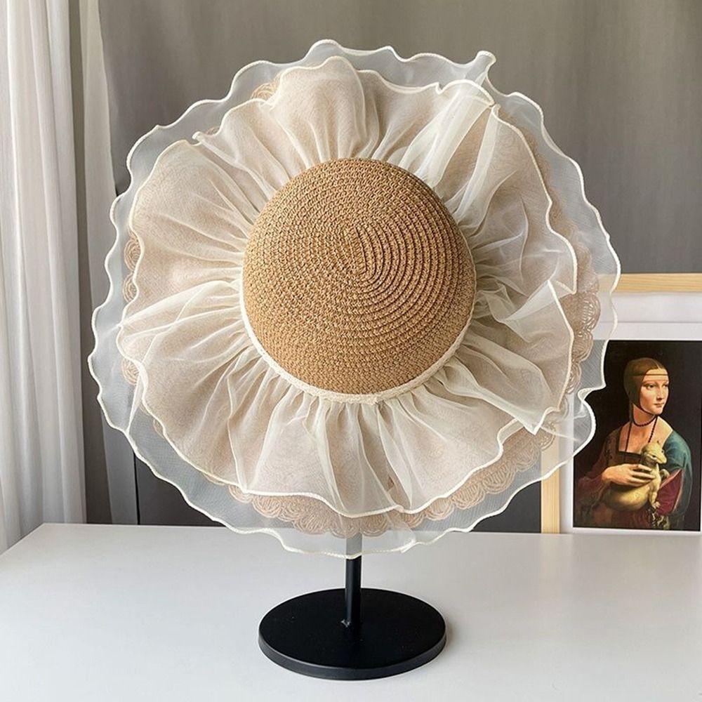 

Folding Beach Hat Wide Brim Straw Hat Fashion Sun Hat Women Khaki-Children-4-10 years old