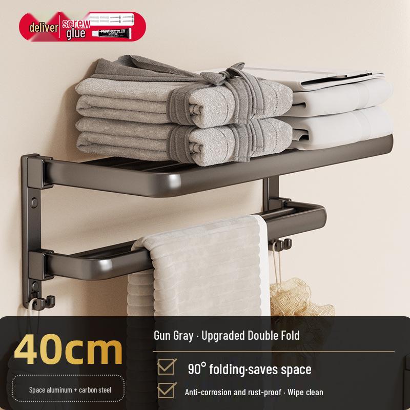 Gunmetal Gray Punch-Free Wall-Mounted Bathroom Towel and Toilet Storage Rack