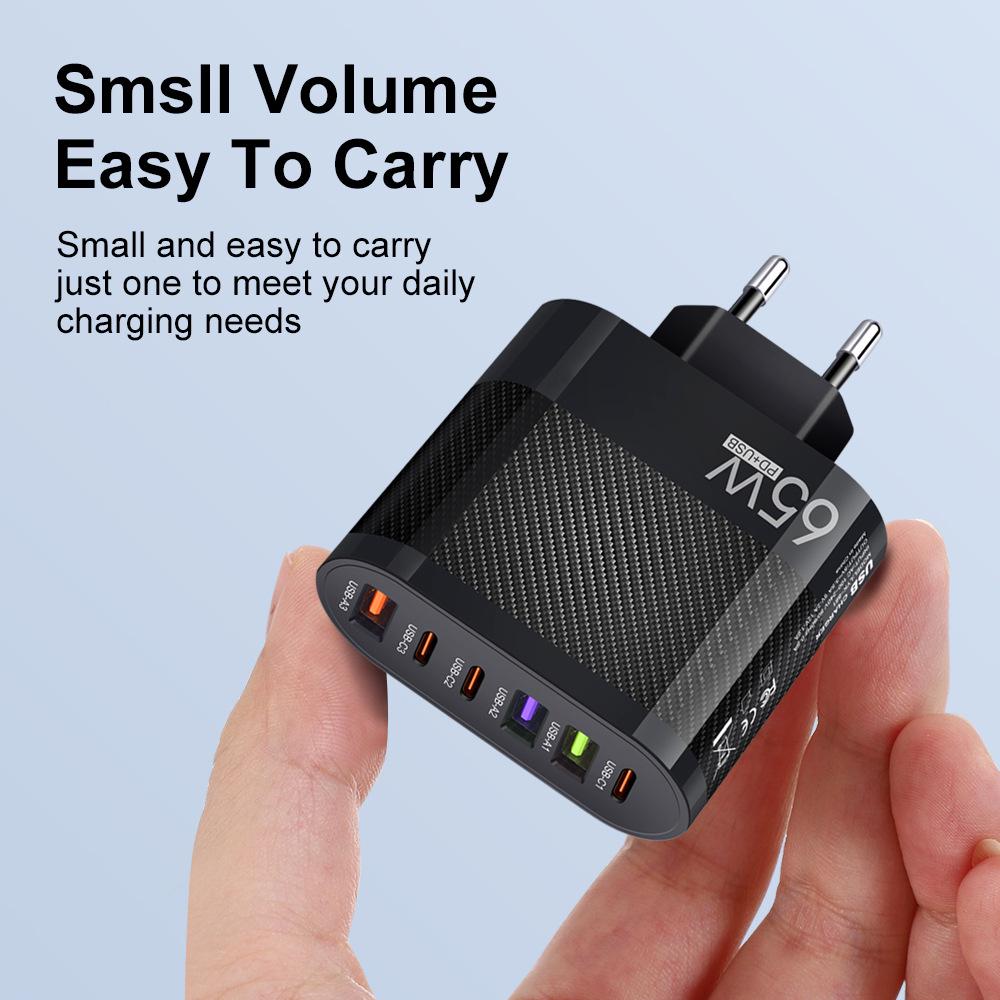 3.5A Multi-Port Charger with 3 Type-C & 3 USB Ports, Compatible with EU, US, UK Plugs