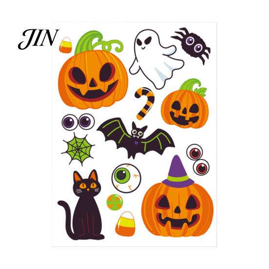 Easy Apply Holiday Stickers Cute Halloween Static Cling Window Stickers, Pumpkin Ghost Bat Black Cat Glass Double Sided Decals, No Adhesive Removable