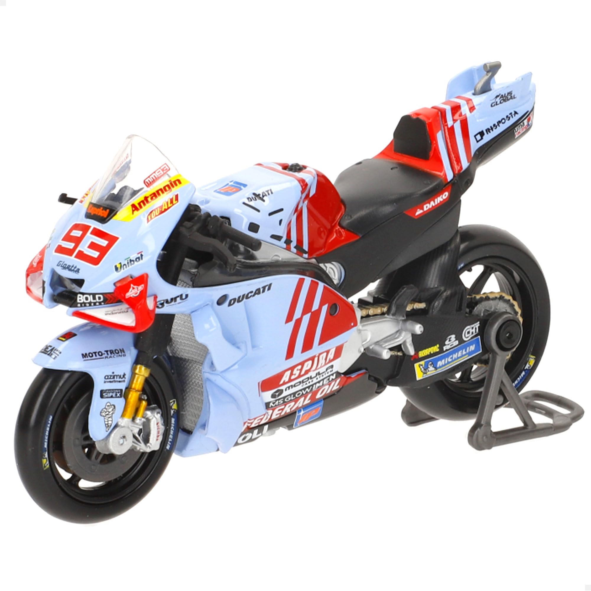 Maisto Модель мотоцикла 1/18 литая 2024 Gresini Racing Ducati Desmosedici #73 Алекс Маркес Светло-голубой / Готовая модель мотоцикла 36399#73