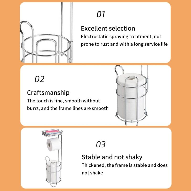 Elegant Iron Standing Tissue Dispenser Large Capacity Modern Floor Mounted Toilet Paper Stand for Homes Office Or Travel