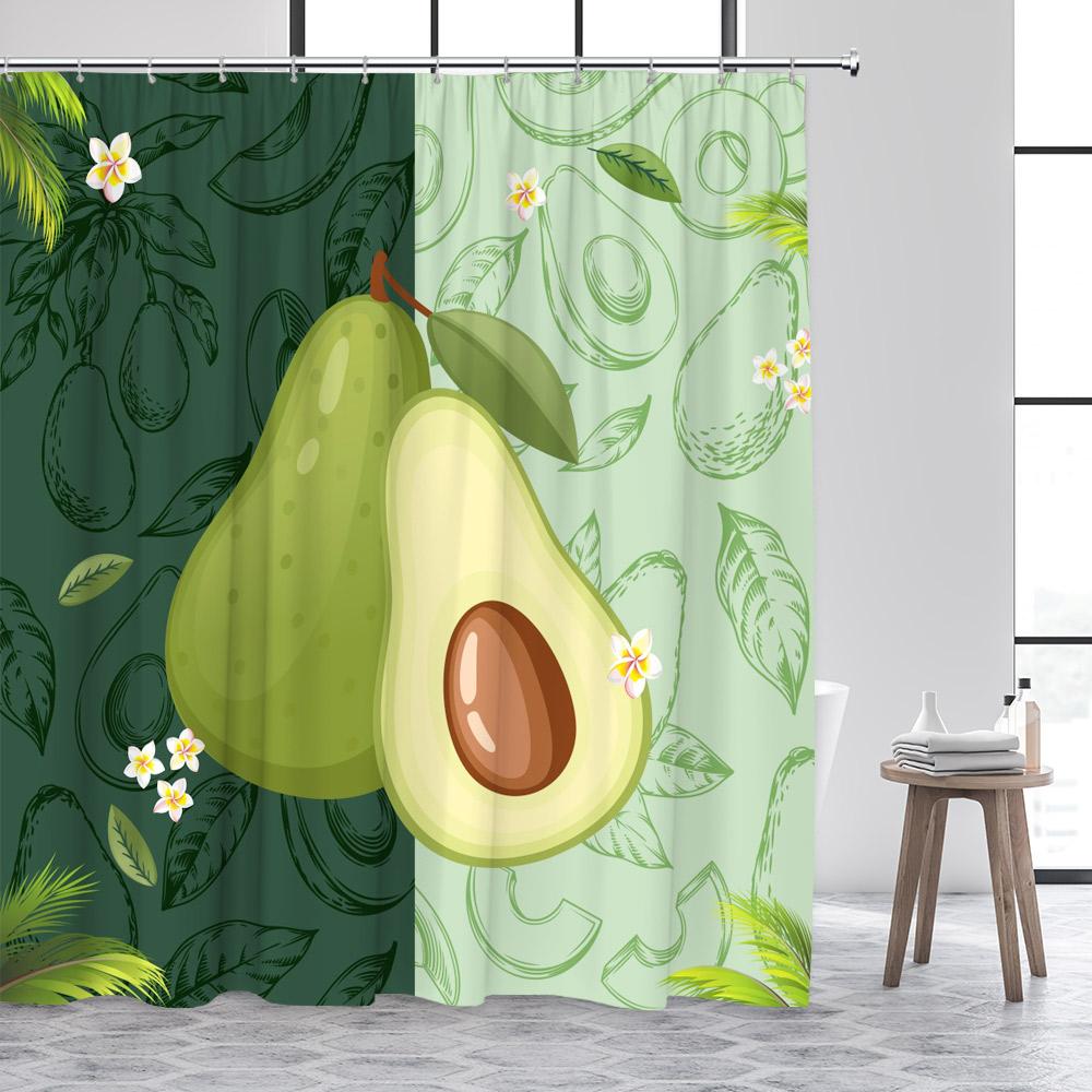 

Тропические Фрукты Шторки для Душа Оранжевый Лимон Персик Клубника Акварельные Цветочные Листья Современный Полиэстер Декор для Ванной 90x180cm-35x70in