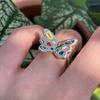 Heart Geometric Trendy Ring For Women Colorful Adjustable Copper Fashionable Accessory