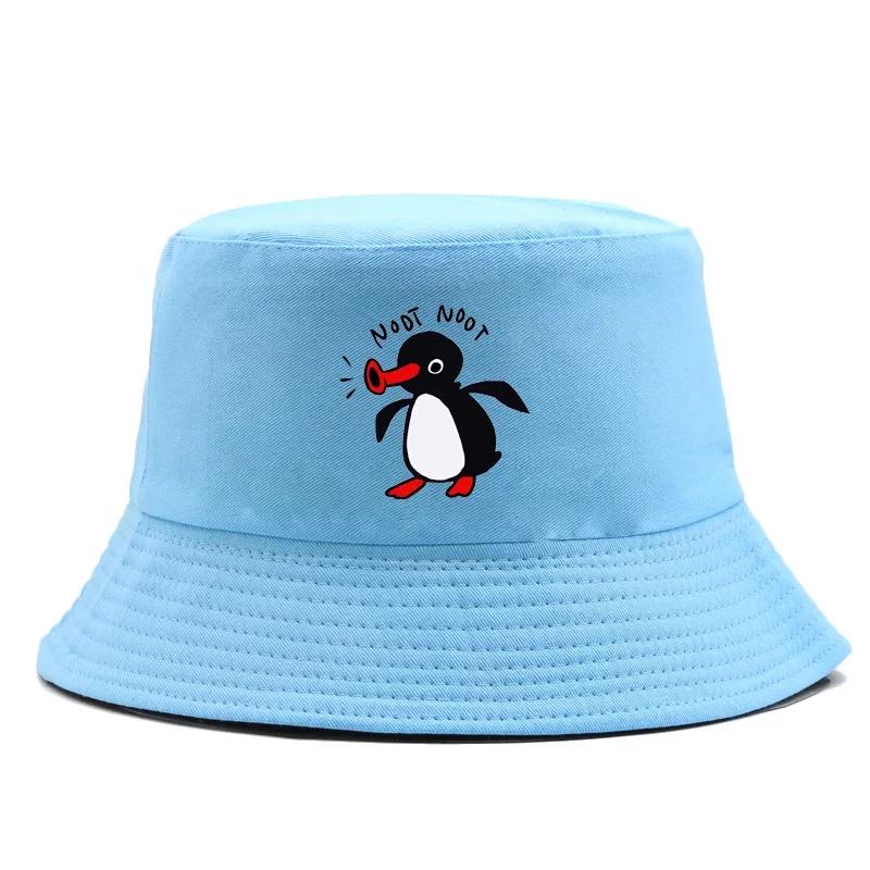 1pc Summer Penguin Printed Bucket Hats for Men Women Travel Beach Reversible Fisherman Hat Outdoor Sports Pull Up Panama Sun Hat