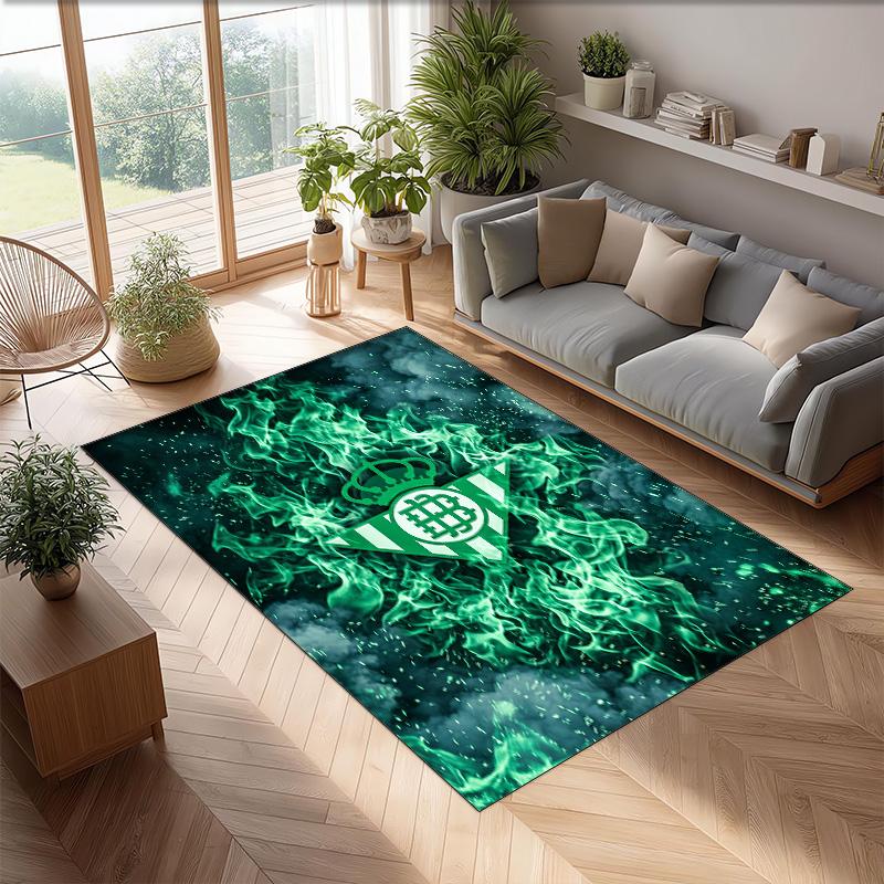 Real Betis Football Print Crystal Velvet Rug, Comfortable Water Absorbent Non Slip Indoor Floor Carpet