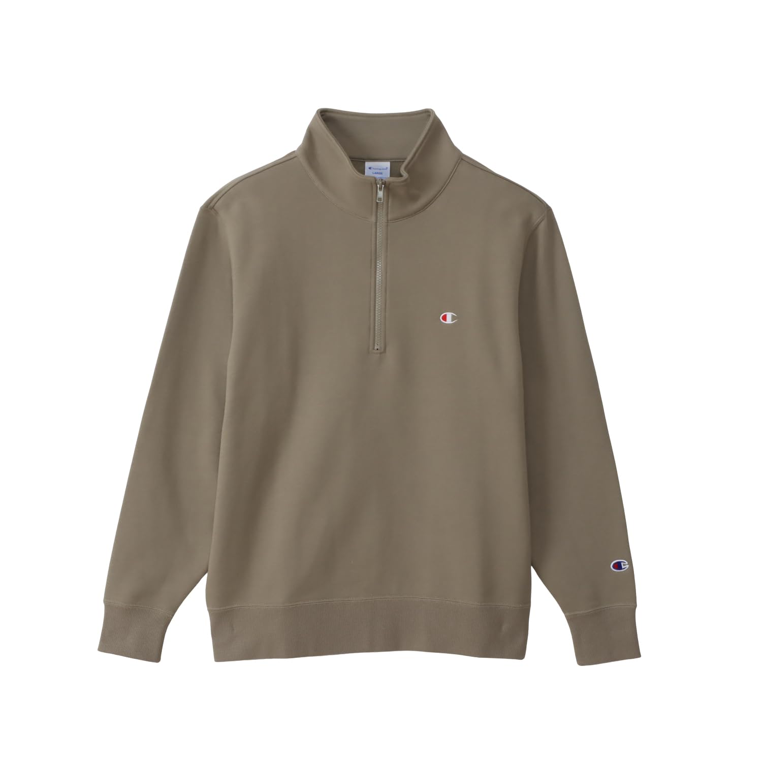 

Champion Half Zip Long Sleeve with Embroidered Greige Men s Sweatshirt, Logo, C3-B020,