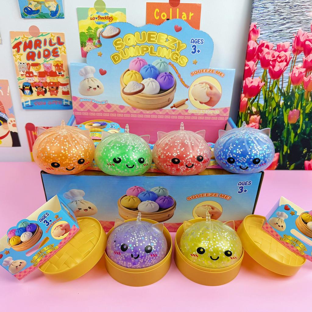 Einhorn Edition Regenbogen Perlen Knödel Squishy Knetspielzeug Bunt Perlengefülltes Knet-Stressabbau-Spielzeug mit Bambus-Dampfkorb-Hülle