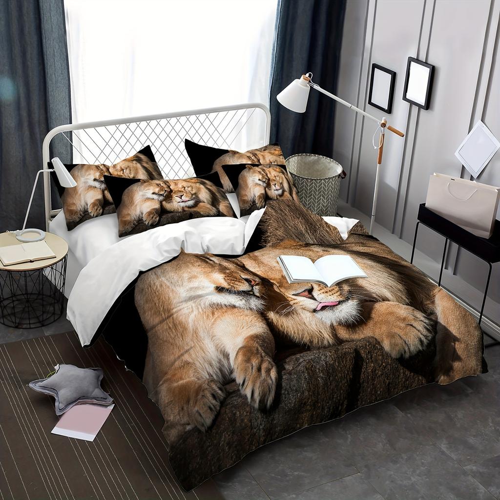 Animal Lion Bedding Quilt Cover, Washable Microfiber Quilt Cover Soft And Comfortable Two/Piece Set