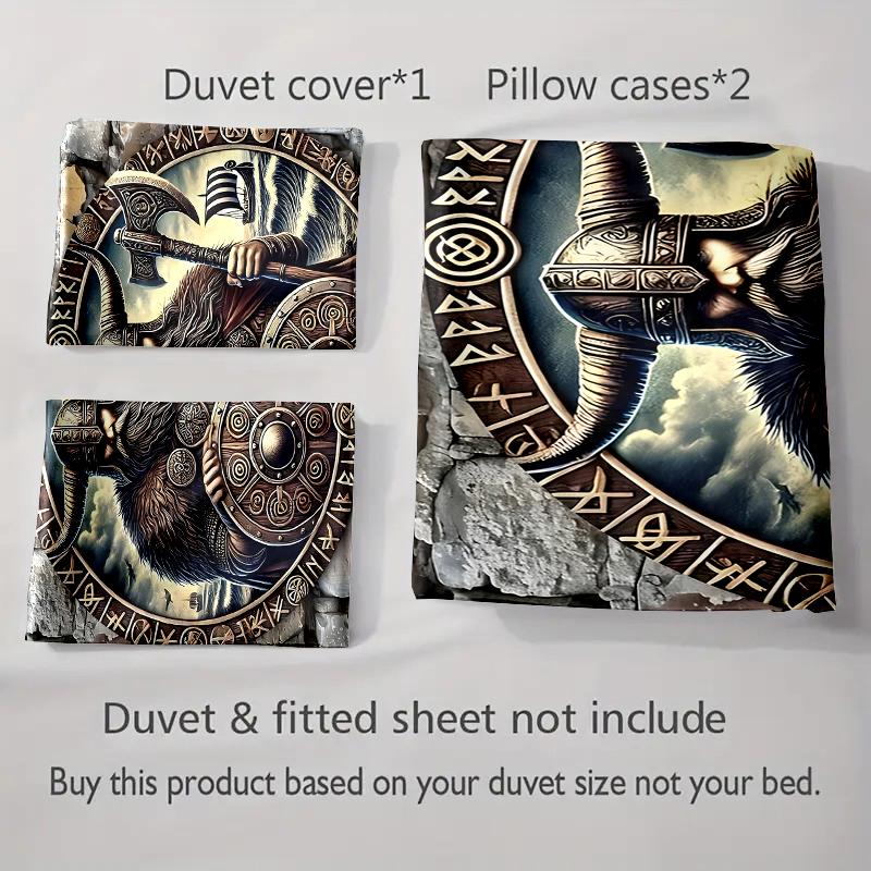 Viking-themed illustration. Bedding Duvet cover sets Duvet covers Pillowcases gifts (1 * Duvet Cover 2 * Pillowcases, without duvet insert)