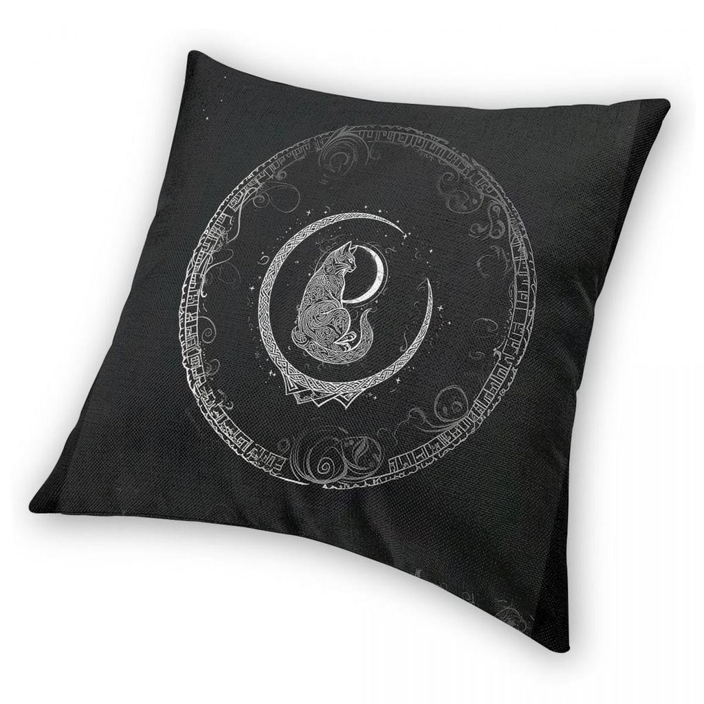 Black Cat Crescent Moon Square Pillowcase Polyester Linen Velvet Printed Zip Decorative Throw Pillow Case Room Cushion Cover