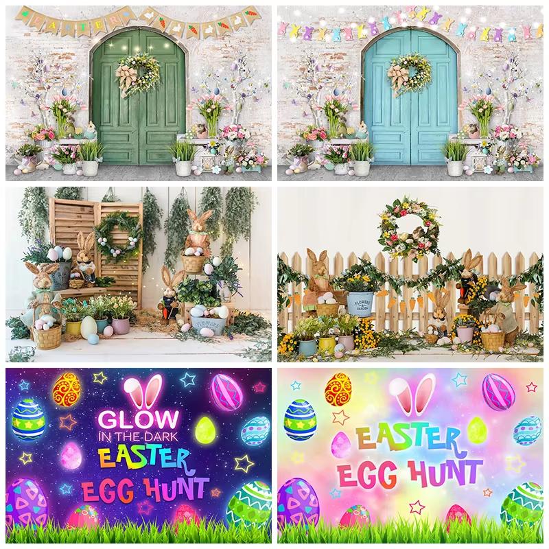 Mocsicka Easter Background Spring Flowers Meadow Eggs Rabbit Decoration Home Party Kid Photo Studio Photography Props