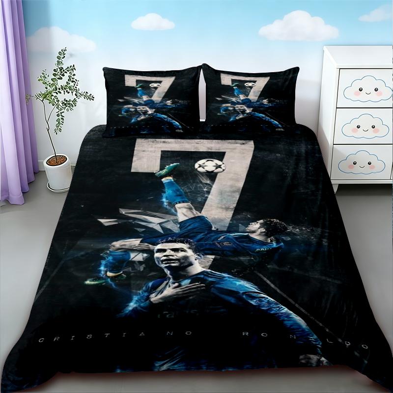 Copripiumino Cristiano Ronaldo Calcio CR7 Set Biancheria da Letto per Camera da Letto Confortevole e Traspirante Regali per Fan Queen King